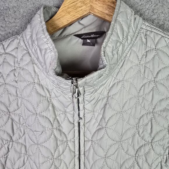 Eddie Bauer Vest Womens Large Silver Lightweight Full Zip Zipper Pockets Quilted - Picture 5 of 13